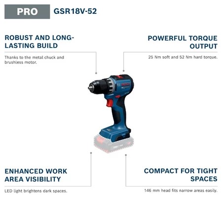 BOSCH GSR 18V-52 PRO Cordless  - đánh giá và giá Cordless Drill Driver